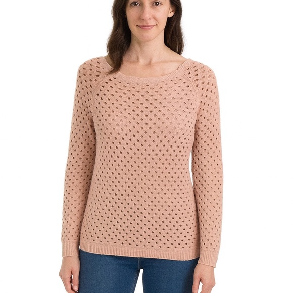 Ann Taylor LOFT Petites Crochet Pink Rose colored Sweater, Size MP - Picture 1 of 7